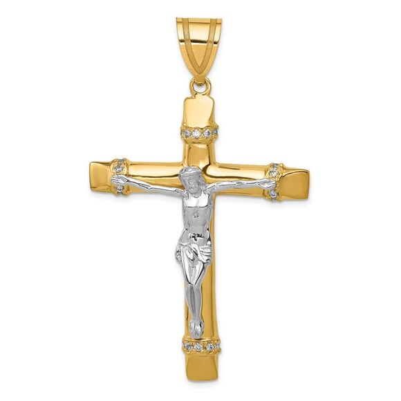 Men's 14k Two Tone Gold & CZ Extra Large Crucifix Pendant 38 x 64mm